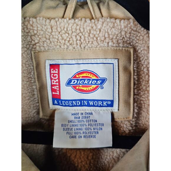 NWT Vtg Y2K Dickies Men Tan Sherpa Lined Canvas Work Jacket Insulated Full Zip L - Picture 3 of 12